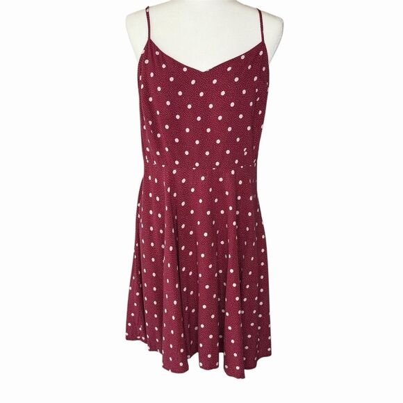 OLD NAVY Size XL Burgundy White Polka Dot Cami Fit & Flare Smocked Back Dress - Picture 2 of 16